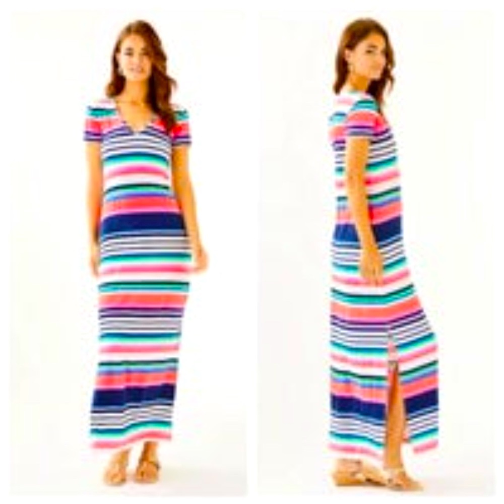 178.00 NWT LILLY PULITZER MILANA MAXI MULTI SUNSHINE STRIPE DRESS